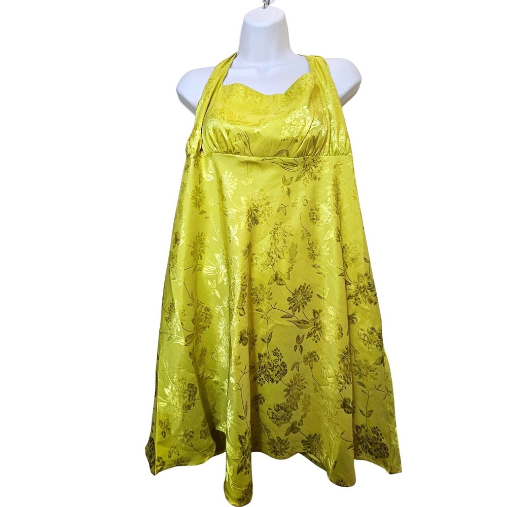 Wild Fable Halter Dress Women XXL Yellow Excellent Floral Jacquard Satin